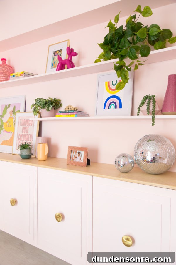 Cabinets with decor and plants