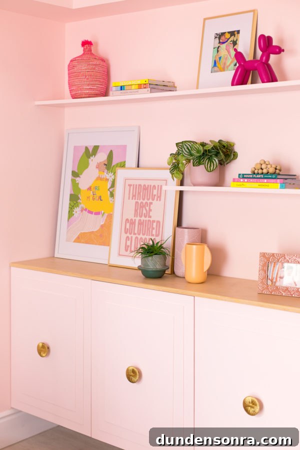 Cabinets with decor and plants