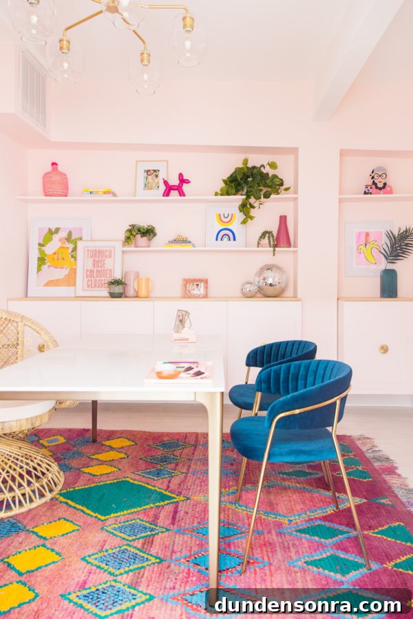 A room filled blue chairs and colorful rug