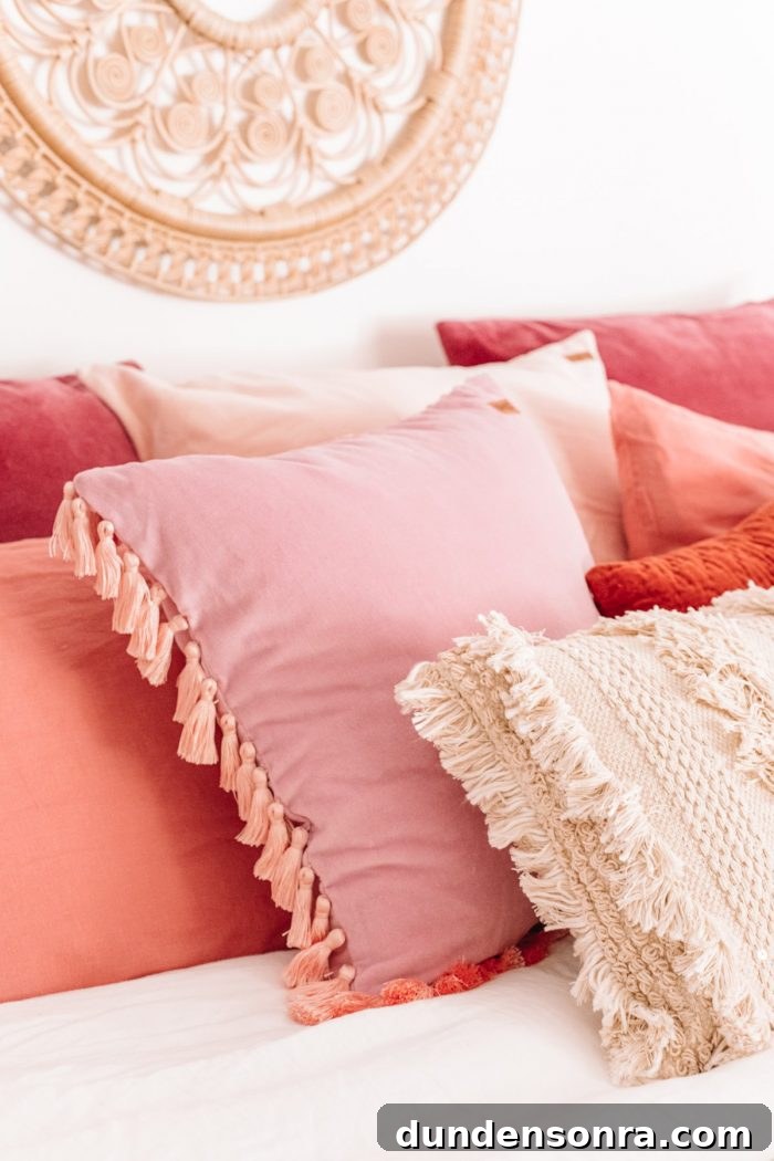 Pink pillows on a bed