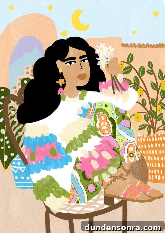 Graphic art of a woman and plants