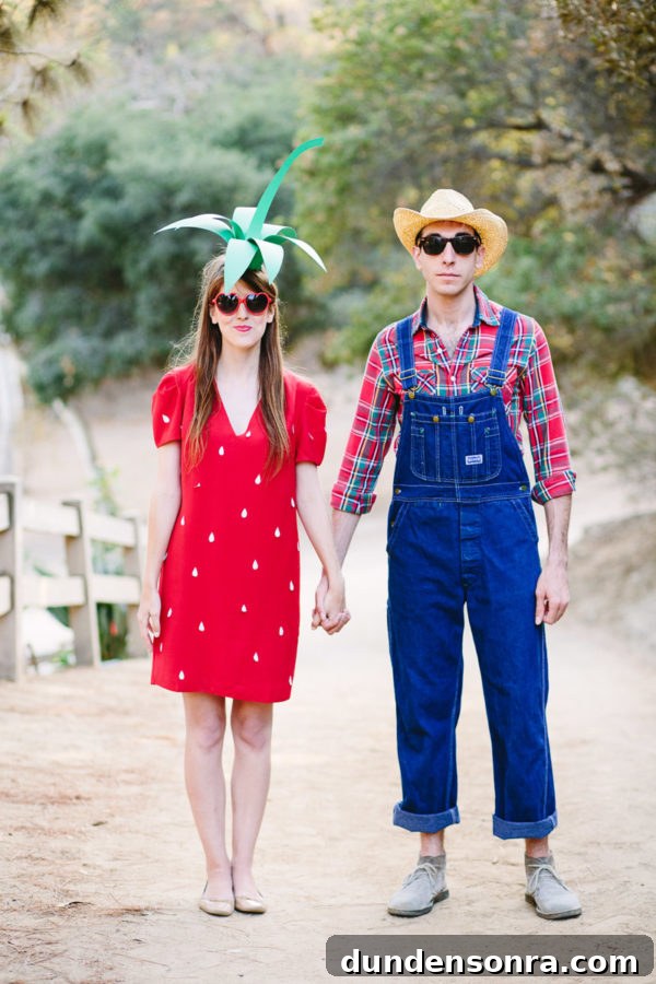 22 Creative DIY Halloween Costumes for Couples and Groups 6 DIY Strawberry & Farmer Costumes