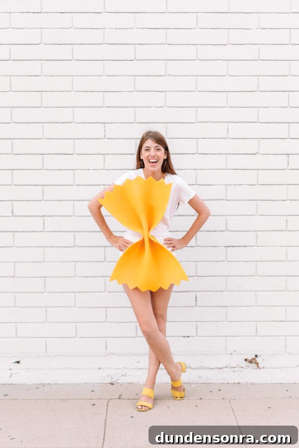 A woman posing for a picture dressed up as a pasta