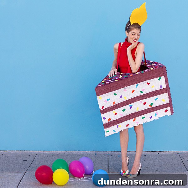 A woman dressed as a slice of cake