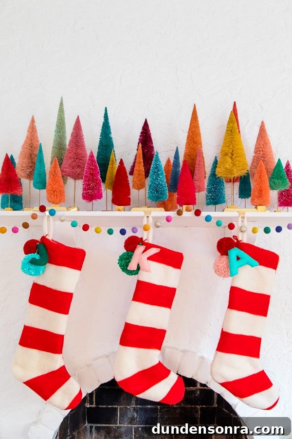 DIY Felted Striped Christmas Stockings: Step-by-Step Guide 4 Colorful Christmas trees and stockings