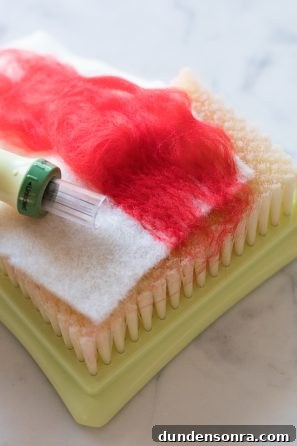 DIY Felted Striped Christmas Stockings: Step-by-Step Guide 6 Felt and brush