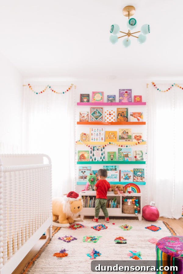 Holiday Home Tour: Inside The Mindwelling’s Festive Decor 25 A bedroom with rainbow shelves