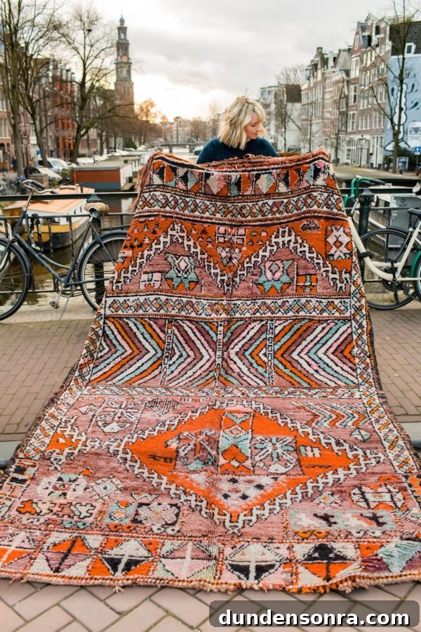 orange and aqua blue vintage boujaad rug