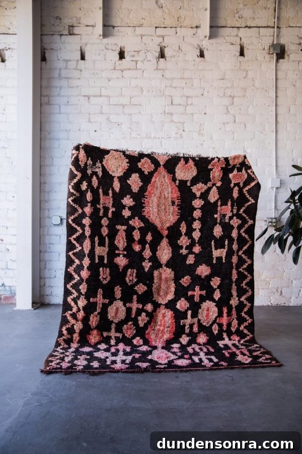 Black and Pink Vintage Ourika Moroccan Berber Rug