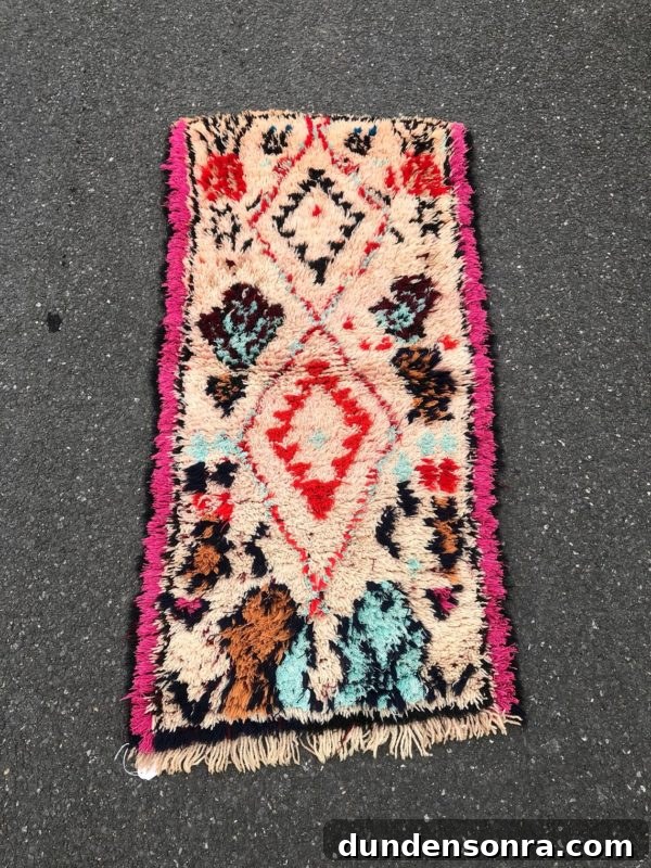 Hot Pink and Aqua Vintage Azilal Moroccan Rug