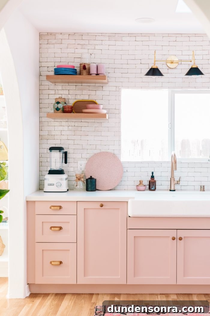 Kitchen Reveal: Before & After Remodel Tour of Our Home 24 Pink California Kitchen Renovation - Black Sconce