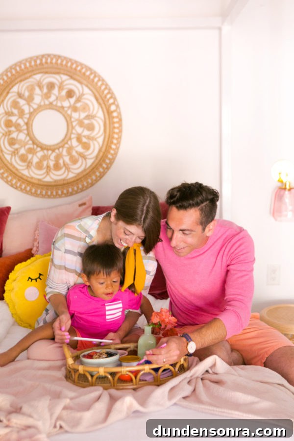 A family on a bed