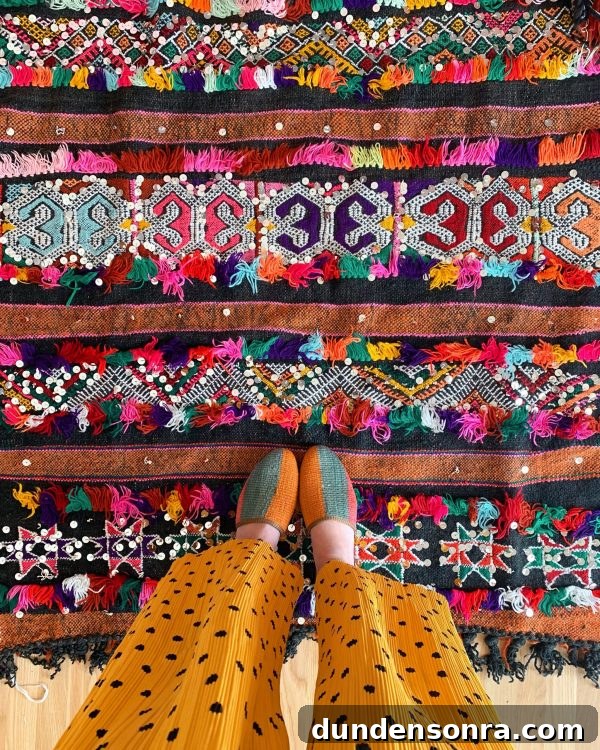 black and rainbow vintage moroccan rug