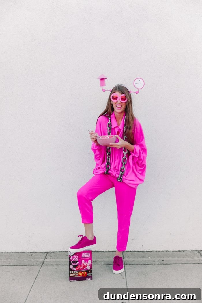 A girl in a pink costume