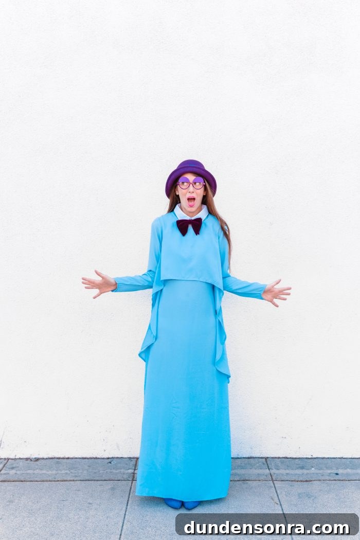 A person wearing a blue costume