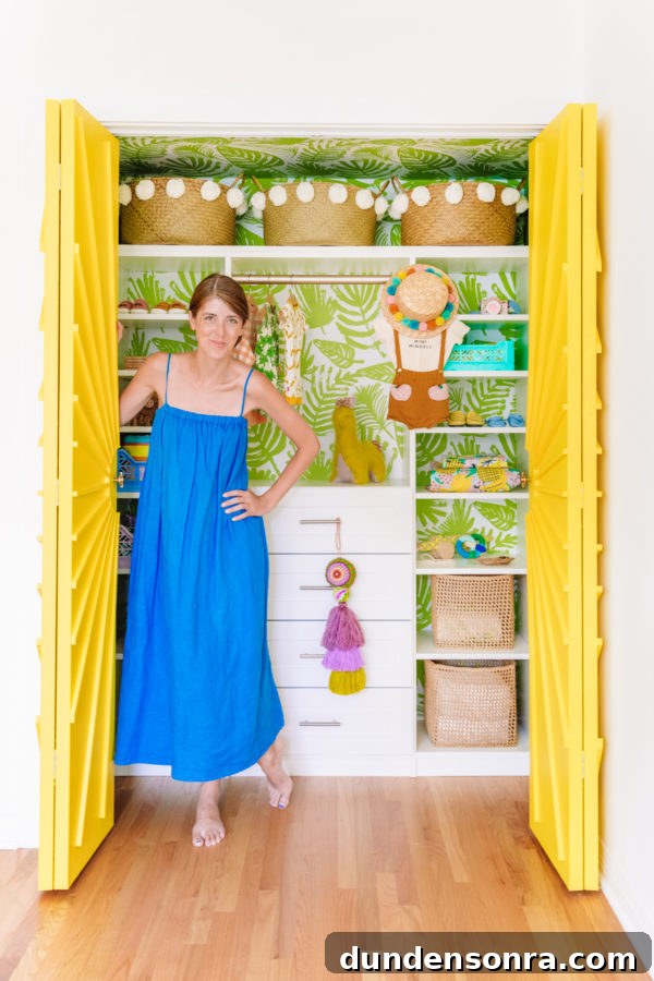 A woman standing in a closet