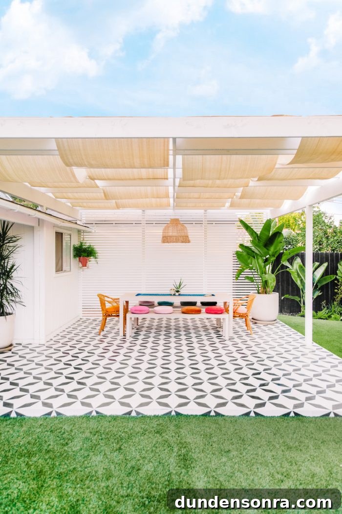 A backyard with a dining table