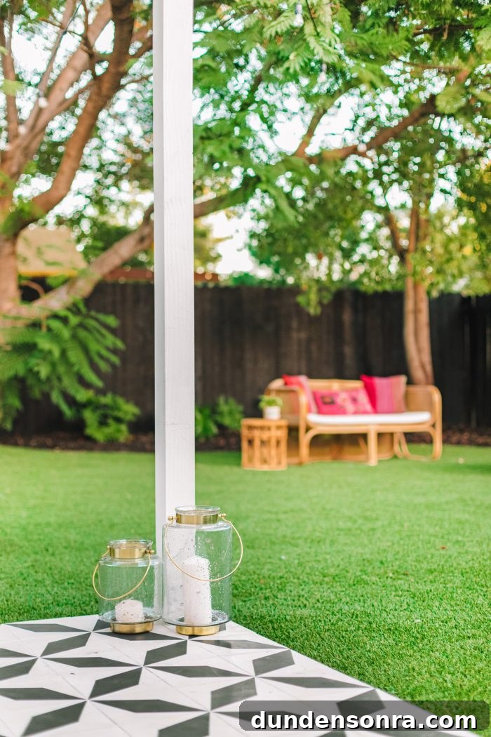 Colorful, Tropical Backyard Makeover with Artificial Turf