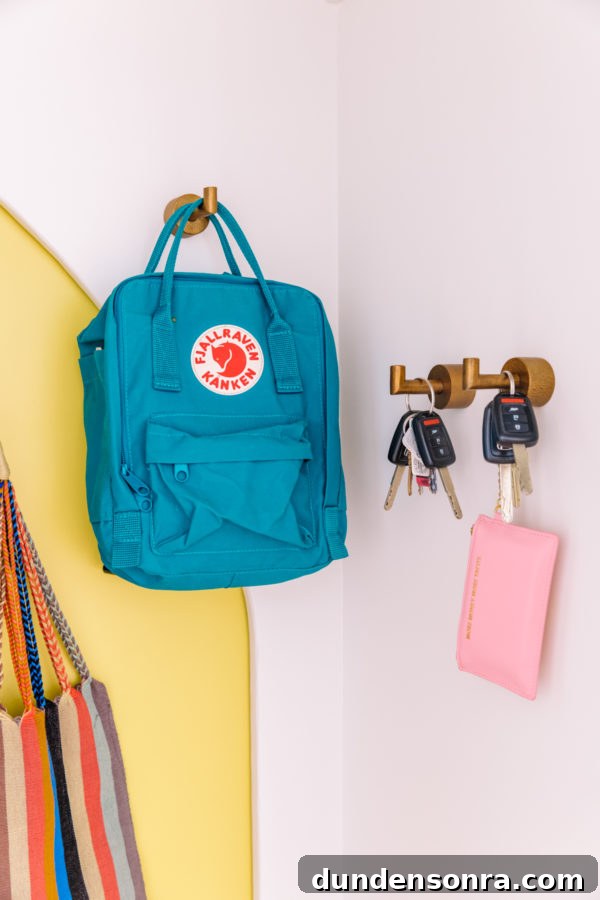 A blue backpack hanging