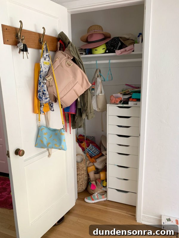 A closet with bags
