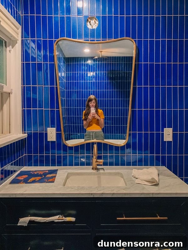 Kids' Bathroom Remodel Plan and Progress Update | The Mindwelling 7 Blue Tile Bathroom with Navy Vanity