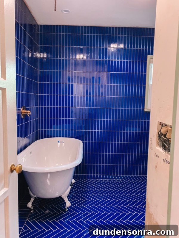 Kids' Bathroom Remodel Plan and Progress Update | The Mindwelling 9 Cobalt Blue Bathroom with Clawfoot Tub