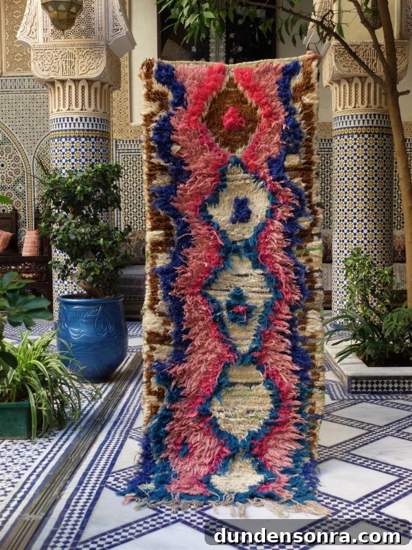 Pink and Blue Vintage Moroccan Runner