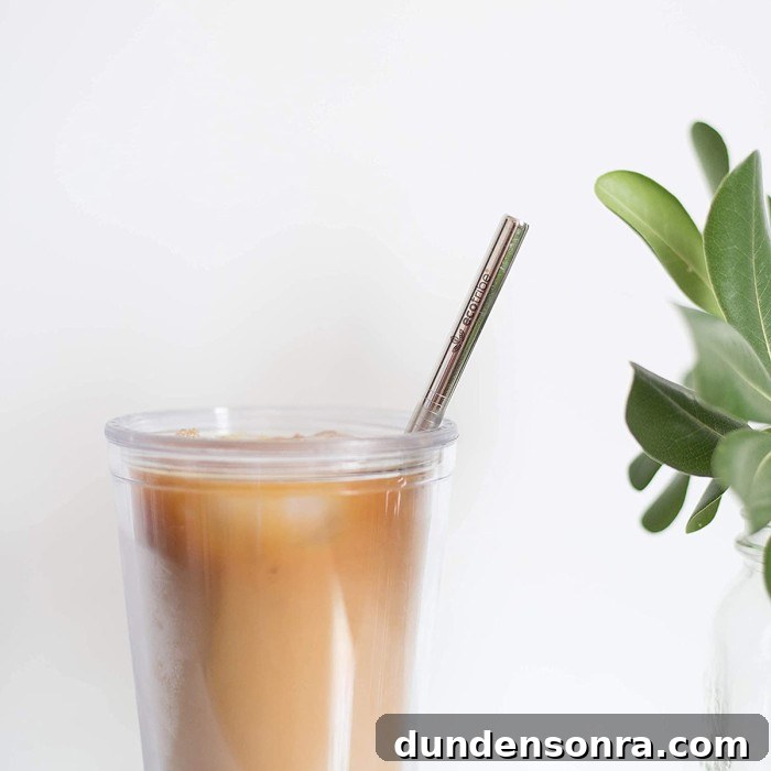 Coffee cup with metal straw
