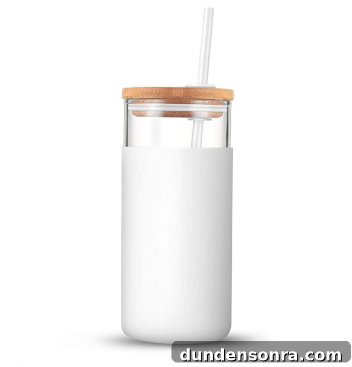 Glass and white coffee tumbler