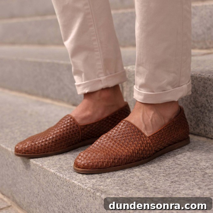 Woven Leather Men's Shoes on Feet