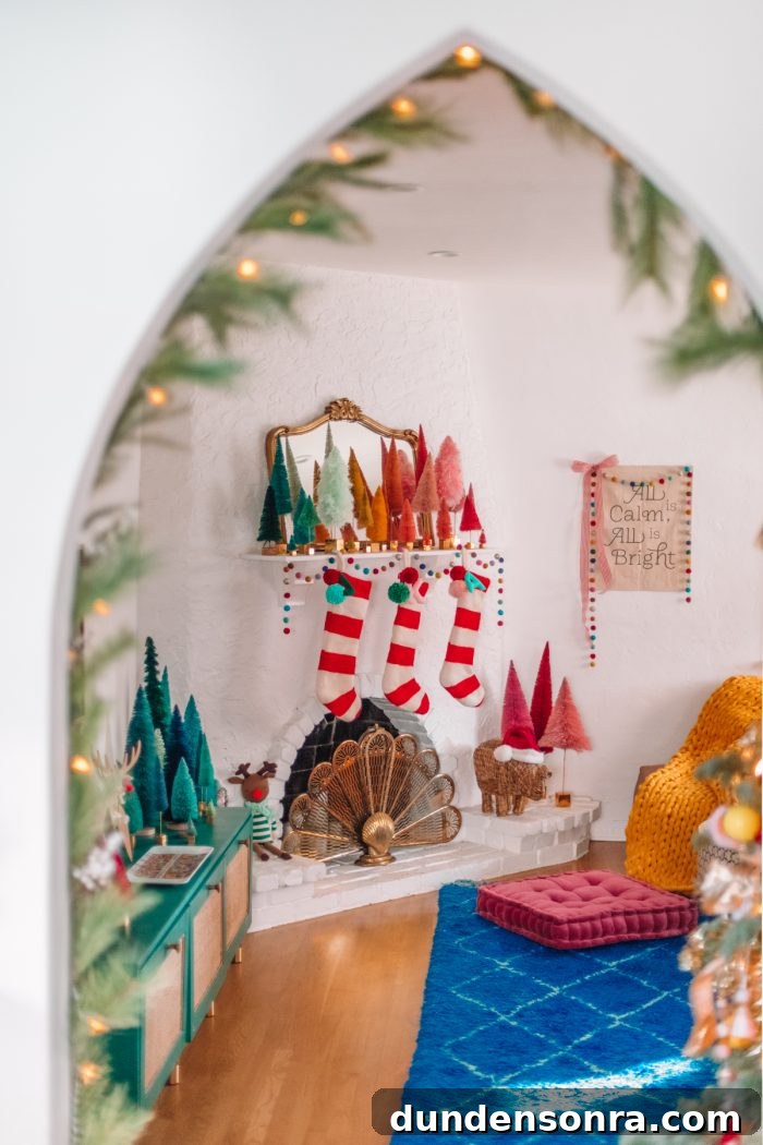 Step Inside Our Festive Holiday Home Tour 3 Christmas Garlands on Arches and Colorful Christmas Tree