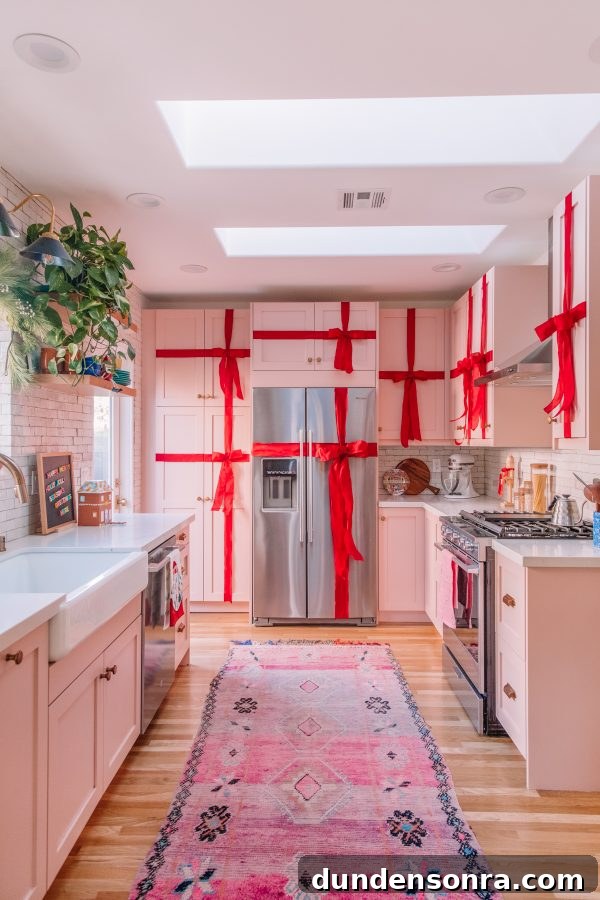 Turn Kitchen Cabinets into Charming Christmas Gift Boxes 2 Kitchen Cabinets Wrapped like Presents