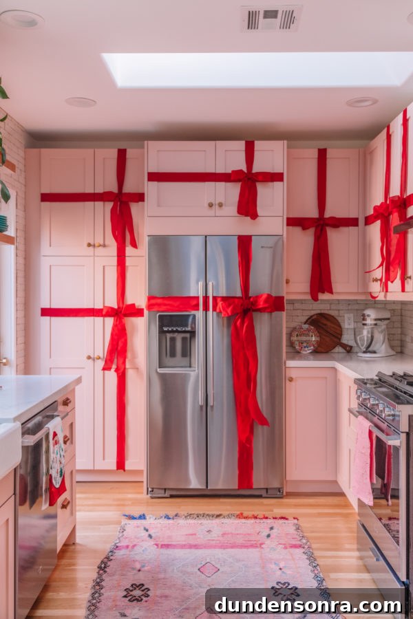Turn Kitchen Cabinets into Charming Christmas Gift Boxes 8 Kitchen cabinets with ribbons