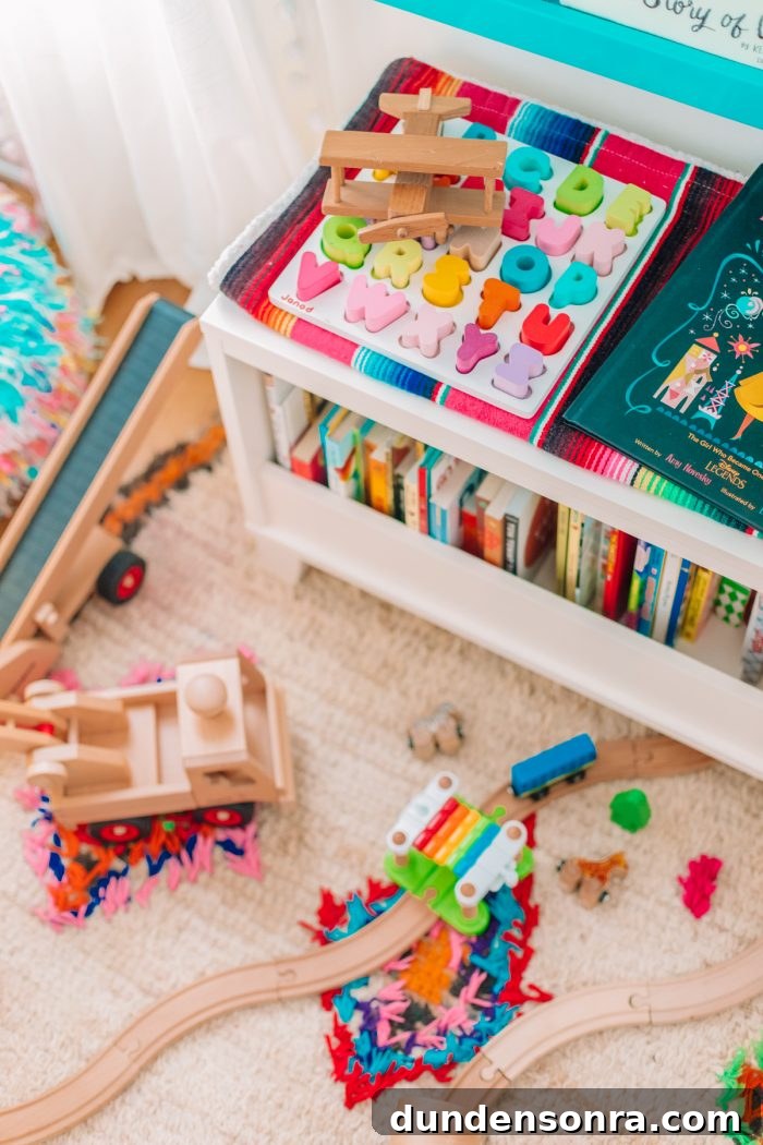 How We Choose Kids' Toys and Get the Whole Family on Board 4 Toys and a colorful bookshelf