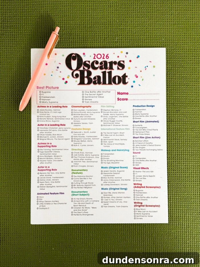 Oscar ballot 2026
