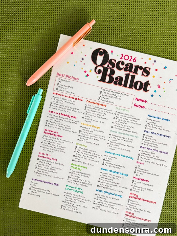 Oscar ballot printable with pens