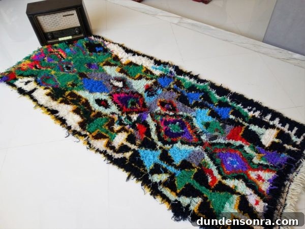 black and colorful small moroccan rug