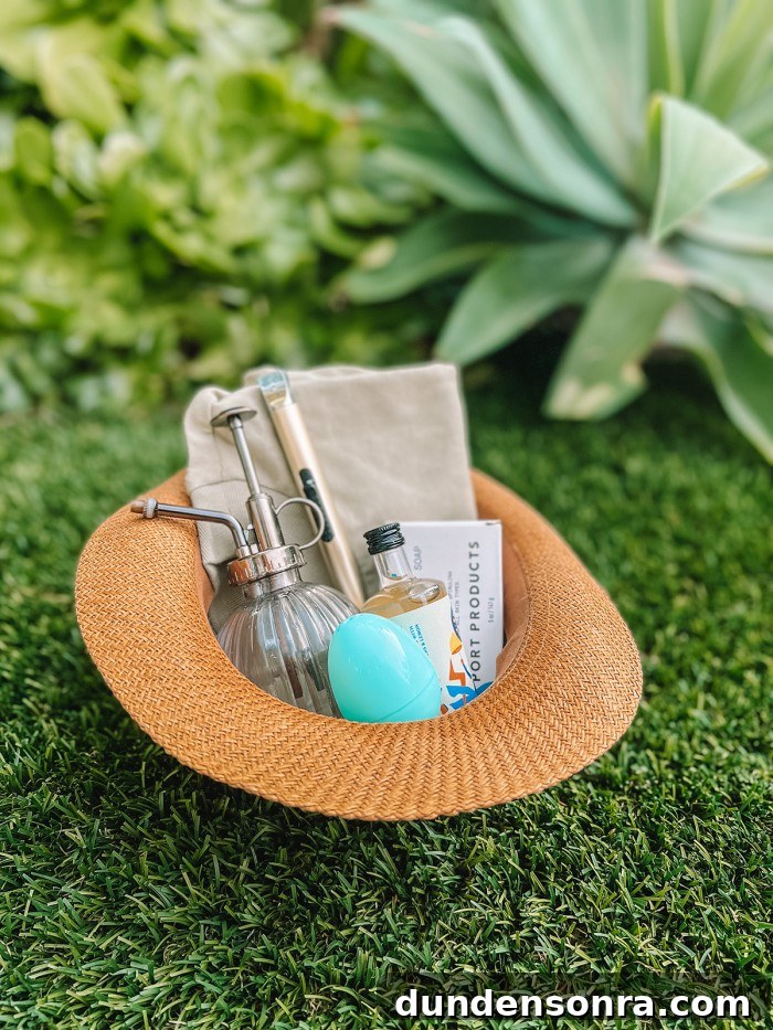 hat used as basket with items inside
