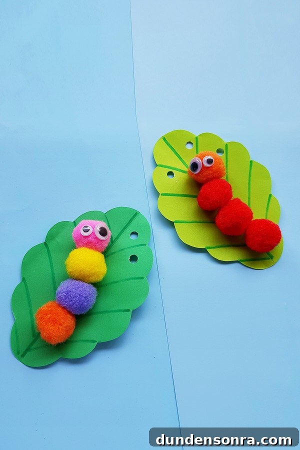24 Fun Bug Crafts and Activities for Kids to Try Today 5 Pom pom caterpillar crafts on a table.