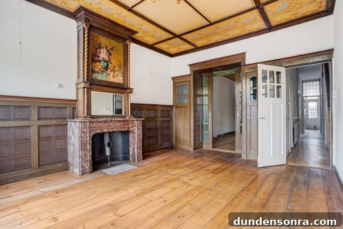 A living room with a fireplace