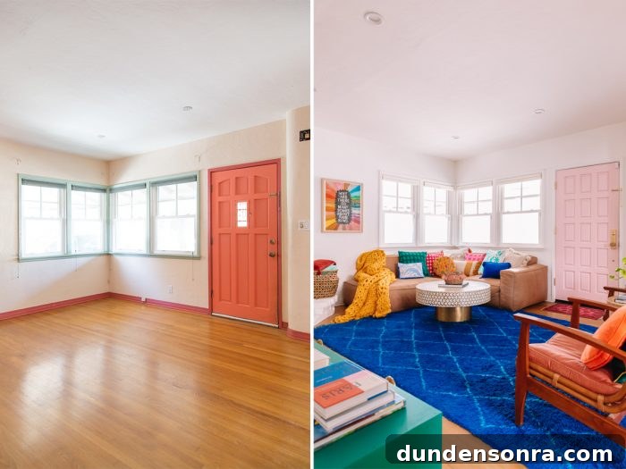 1930s Before and After Colorful Living Room