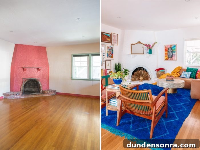 1930s Before and After Colorful Living Room