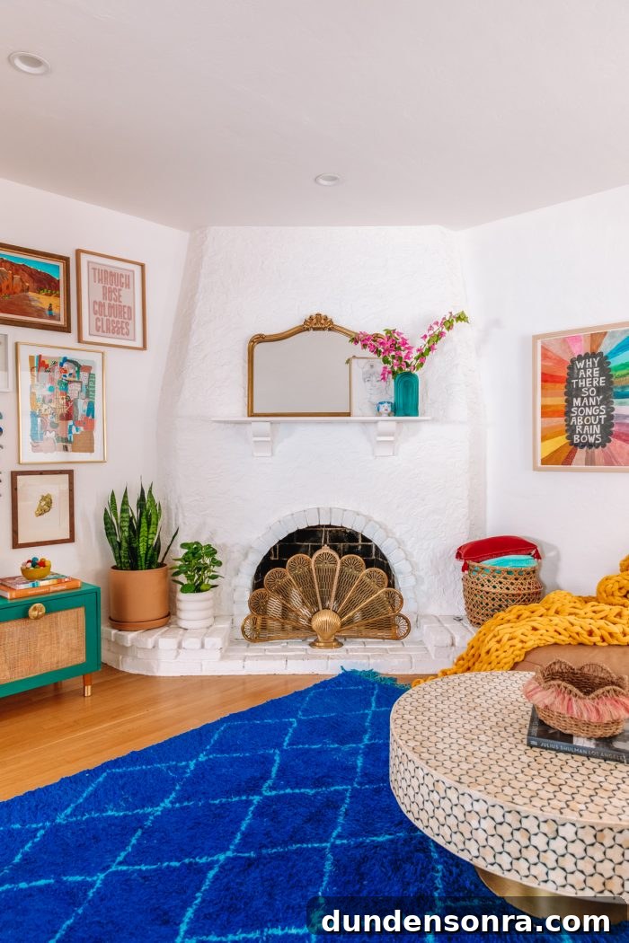 Colorful Living Room with a 1930s Fireplace