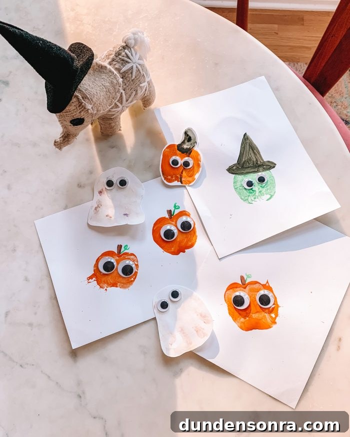 Halloween Toddler Crafts - Apple Stamp Pumpkins and Witches