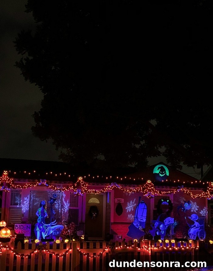 Nightmare Before Christmas Halloween decorations at night