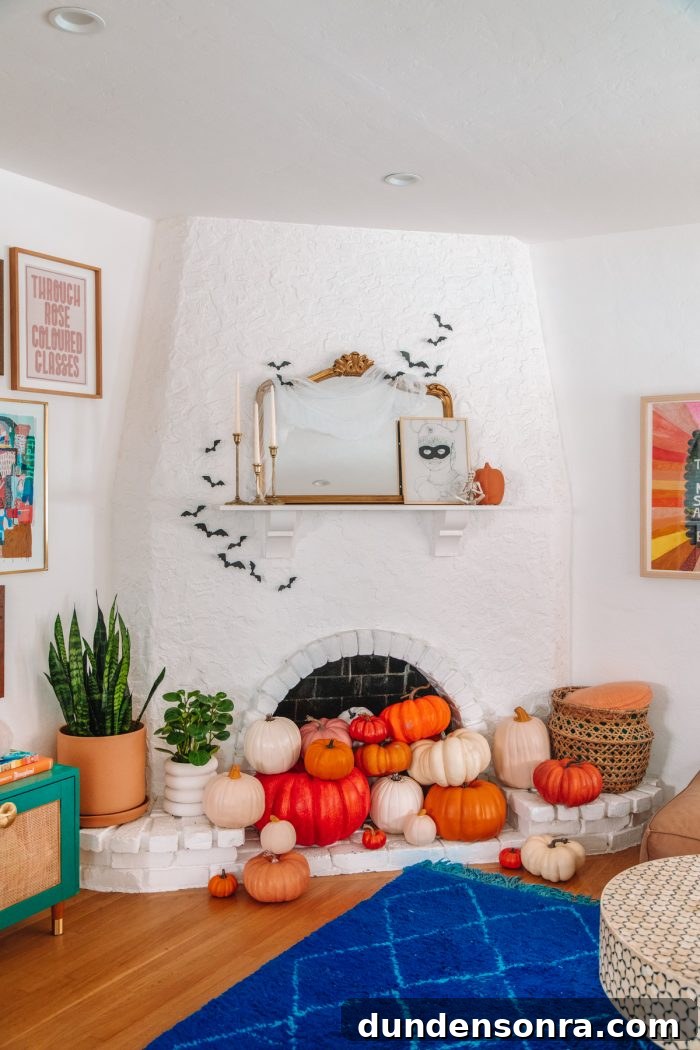 Pumpkin Filled Fireplace
