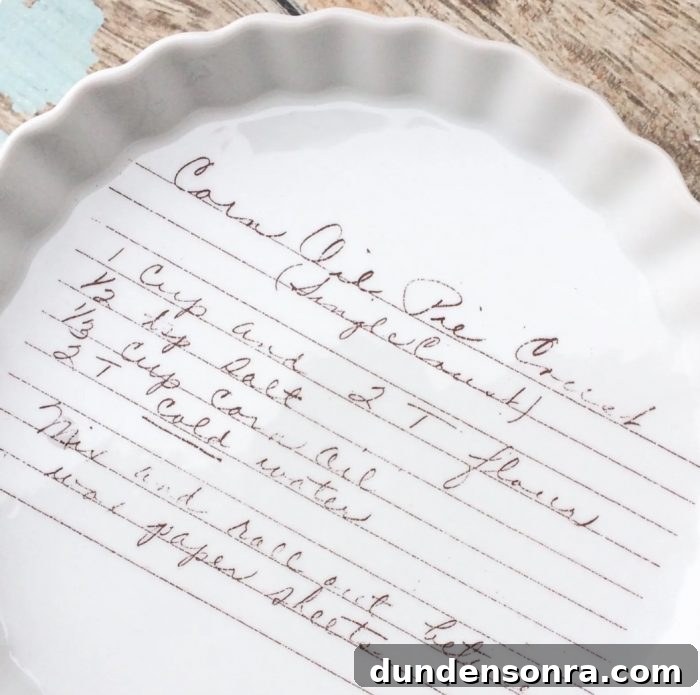Family recipe pie plate, perfect for famous family recipes!