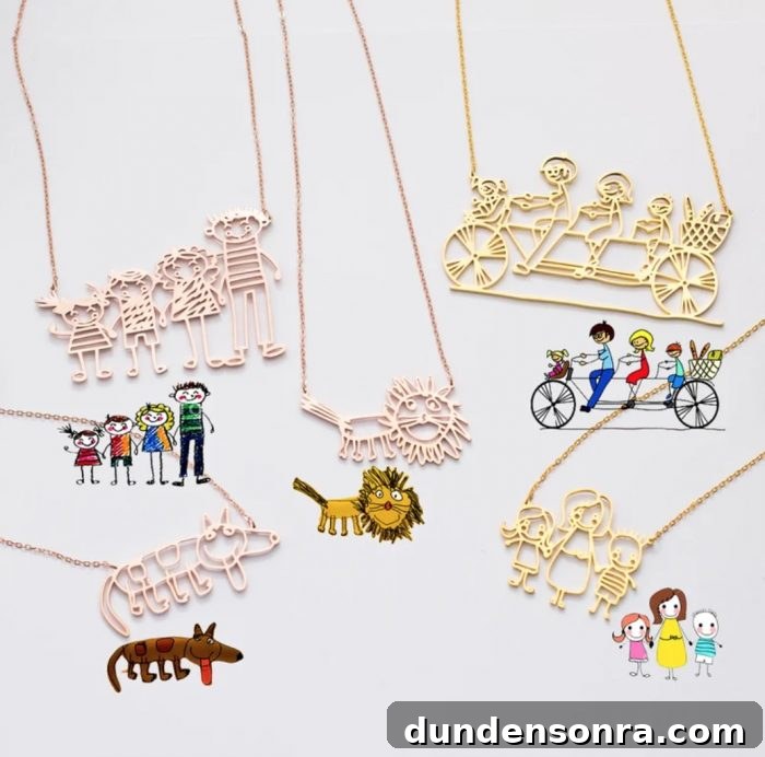 Custom necklace based of a children's drawing, comes in different colors