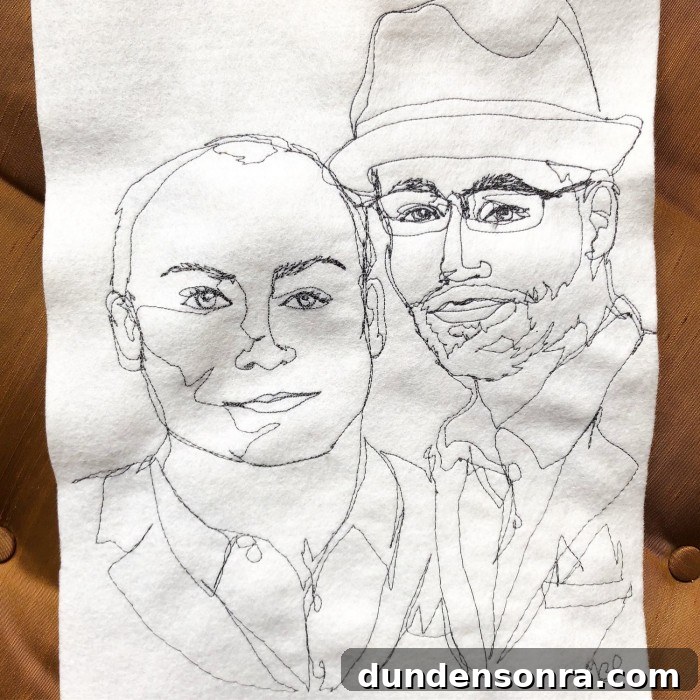 Custom embroidered portrait on felt