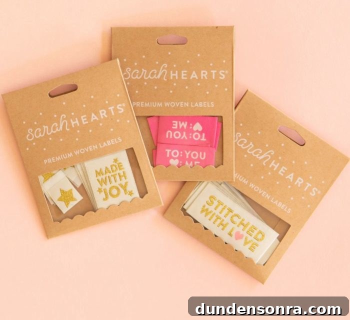 Sewing labels in brown package
